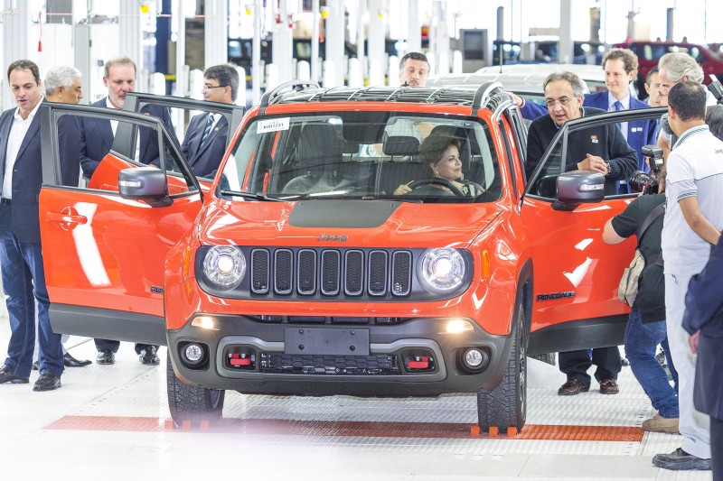 President of Brazil Dilma Rousseff touring the Pernambuco, Brazil, plant, inciuding checking out the new Jeep  Renegade, during the April 28, 2015, opening ceremony.