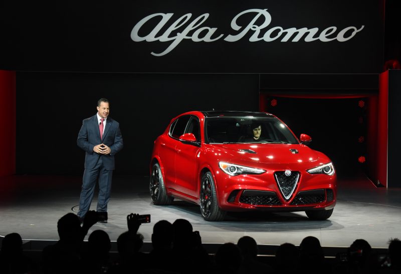 Reid Bigland, Head of Alfa Romeo, reveals the all-new 2018 Alfa Romeo Stelvio in front of global media at the 2016 L.A. Auto Show. 