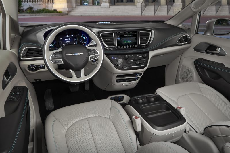 The 2017 Chrysler Pacifica Hybrid offers vehicle information through the 8.4-inch touchscreen and cluster display.