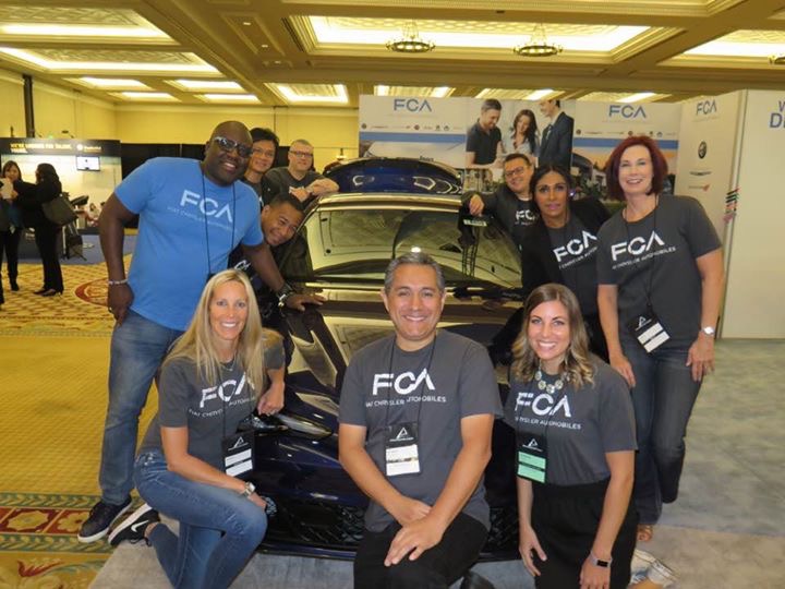 FCA US team members offer the welcoming spirit to recruits at the ALPFA (Association of Latino Professionals for America) national conference career fair held in Las Vegas in August, 2017. 
